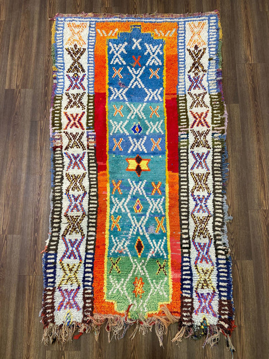 7x4 Multicolor Azilal Vintage Moroccan area Rug.