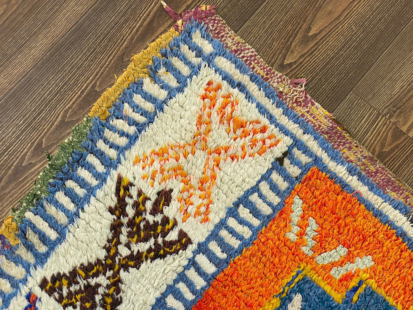 7x4 Multicolor Azilal Vintage Moroccan area Rug.