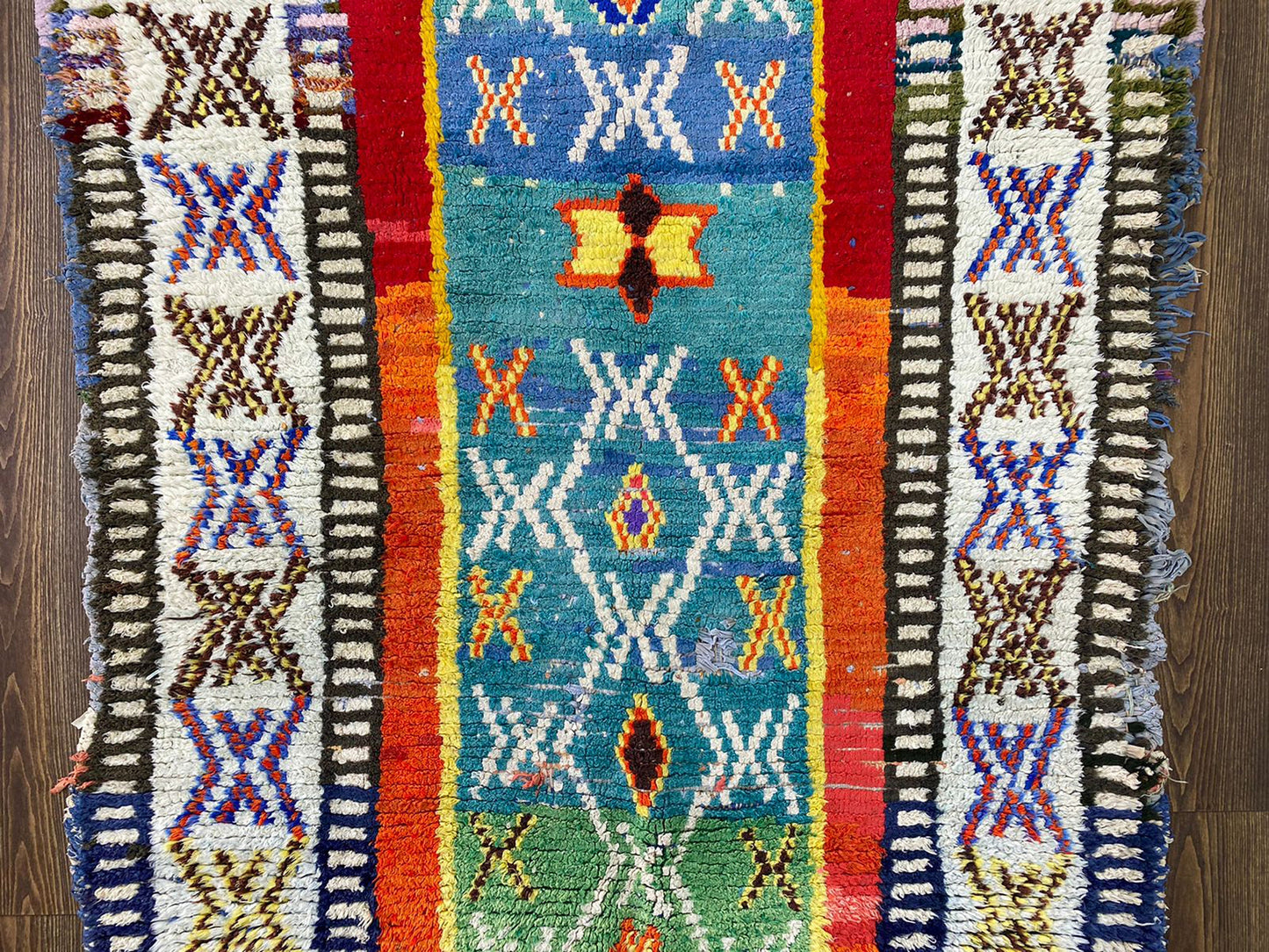 7x4 Multicolor Azilal Vintage Moroccan area Rug.