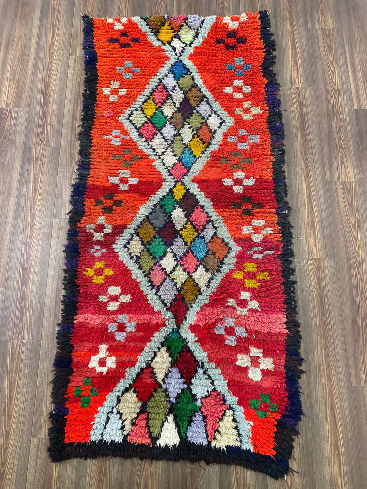 3x7 Colorful Moroccan Tribal Runner Rug.