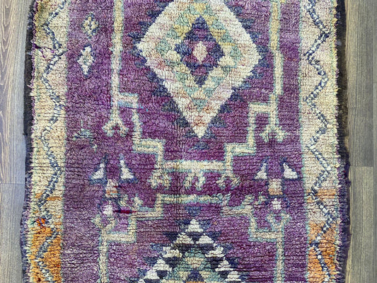 4x8 Soft Woolen Moroccan Vintage Runner Rug.