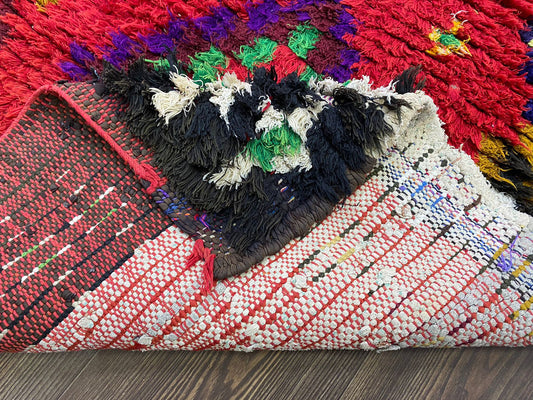 8x3 Colorful Moroccan Vintage Carpet Runner, Berber Hand Knotted Rug.