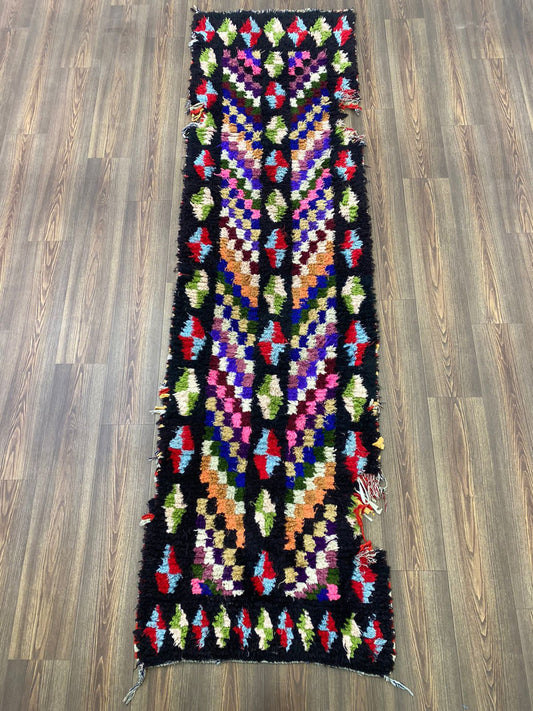 Moroccan vintage runner Rugs, 3x10 Berber tribal narrow Rug.
