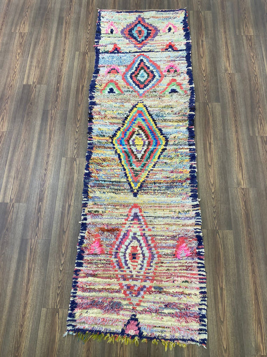 3x9 Moroccan worn Handwoven narrow runner Rug.