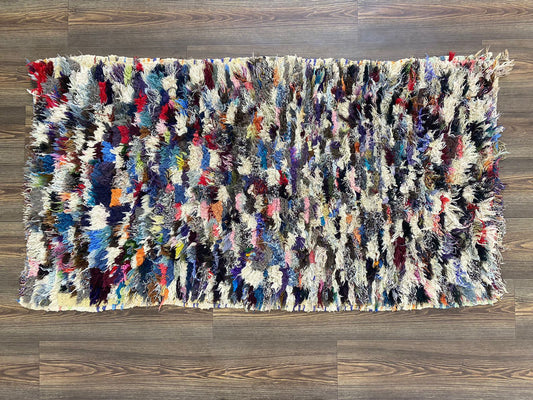 Berber vintage colored shag Rug, 3x5 Moroccan narrow small runner Rug.