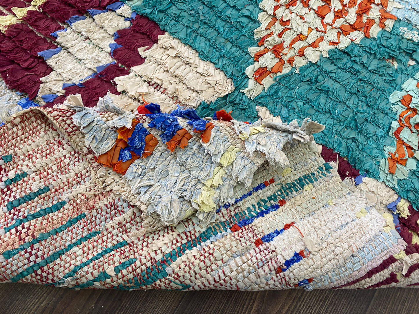 Boucherouite diamond colorful Extra narrow Rug. Moroccan Berber old runner Rugs 2x7.