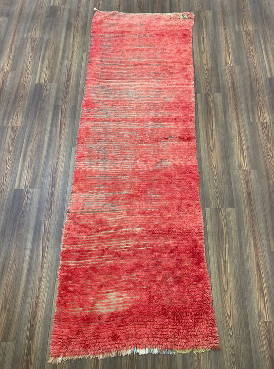 3x9 Moroccan Berber vintage Faded red solid runner Rug.