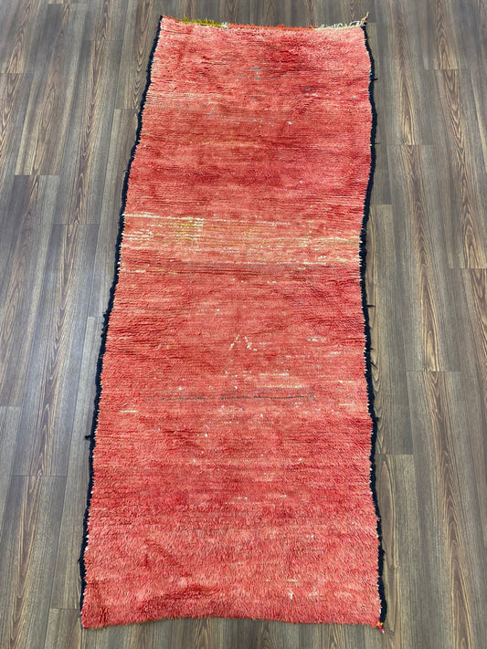 Vintage Moroccan faded red solid shag Rug 3x8.