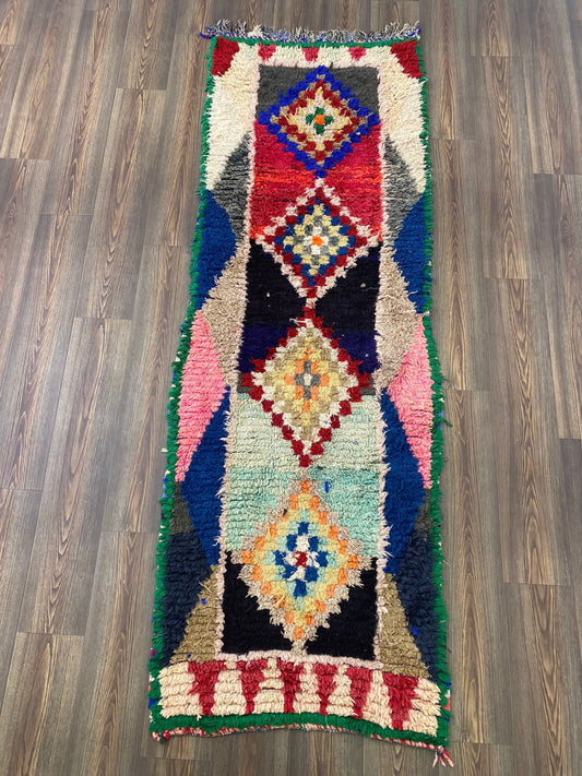 3x8 Colorful Moroccan runner Rugs, Handwoven Vintage Berber Rug.