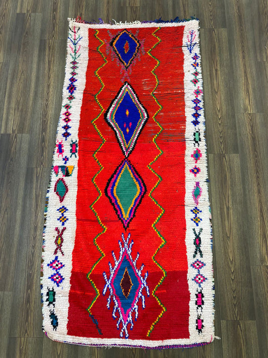 Vintage Moroccan handwoven runner Rug 3x7.