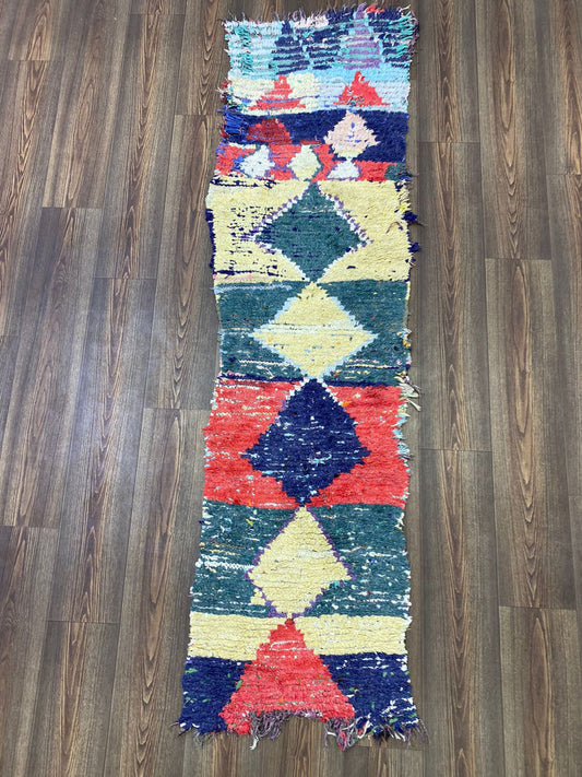 Vintage handwoven Moroccan Berber colorful narrow Runner Rug 2x7.