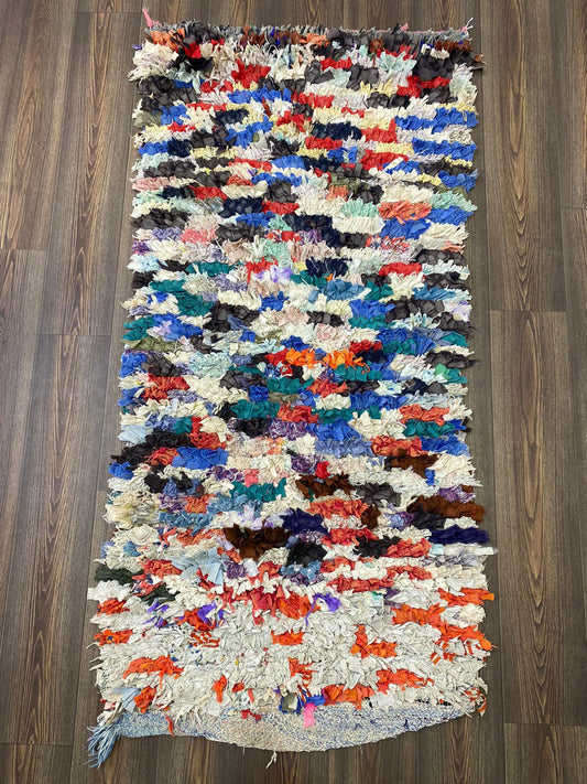 Tapis marocain vintage coloré de petite taille 3x6, tapis tribal berbère tissé abstrait.