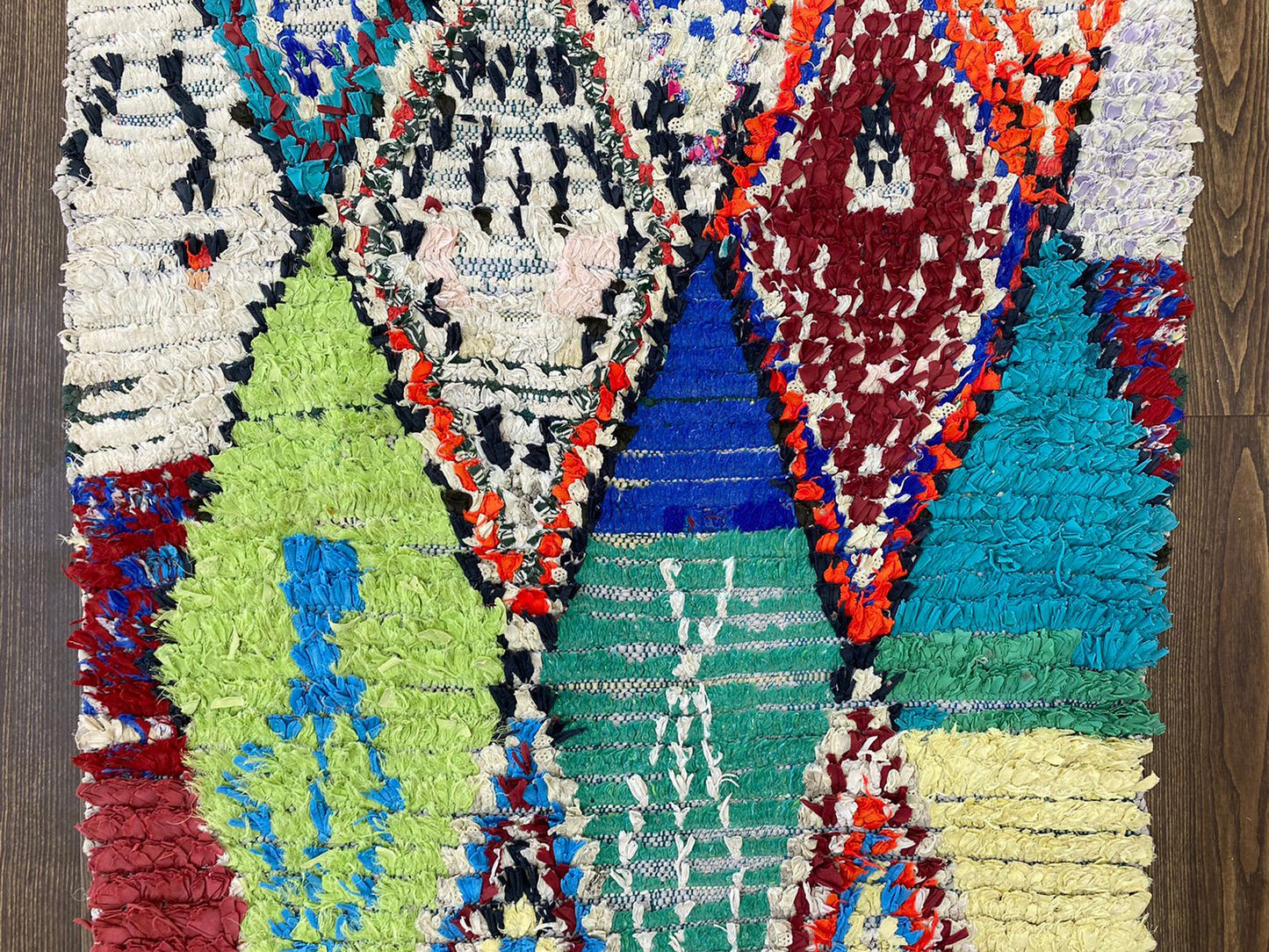 3x6 Vintage Berber Boucherouite Diamond Rugs. Colorful small runner Rug.