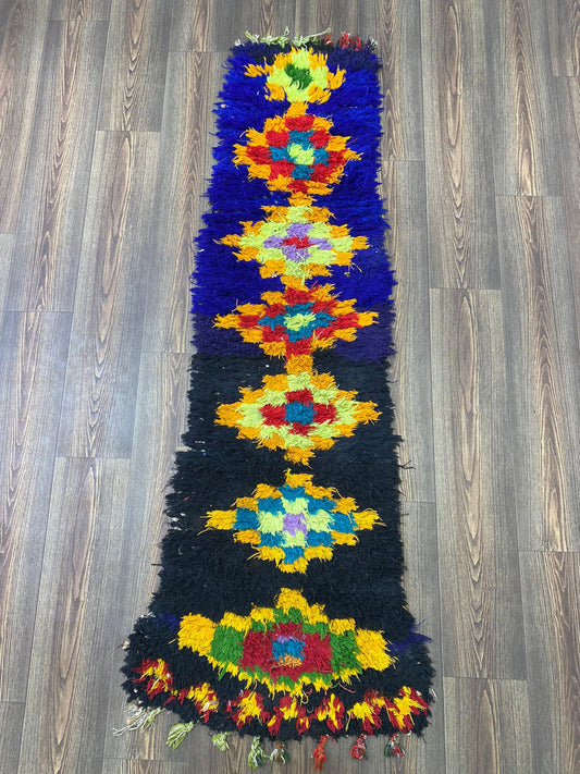 Tapis de couloir étroit et coloré vintage tissé à la main 2x6.
