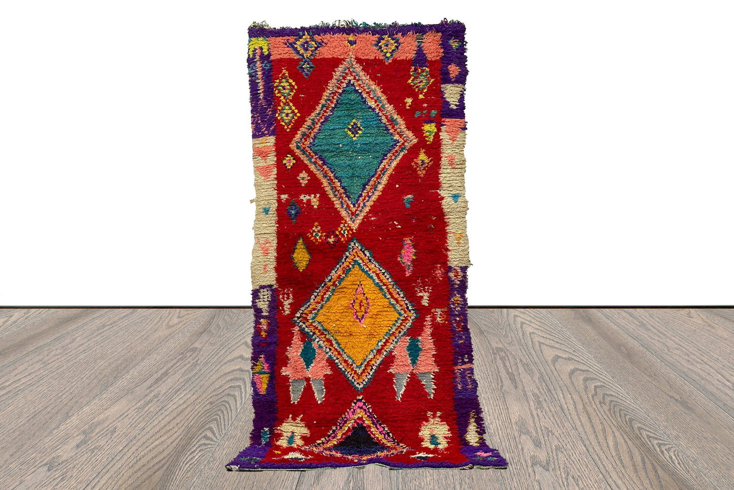 3x7 Diamond Woven Vintage Rug, Moroccan red runner Rug.