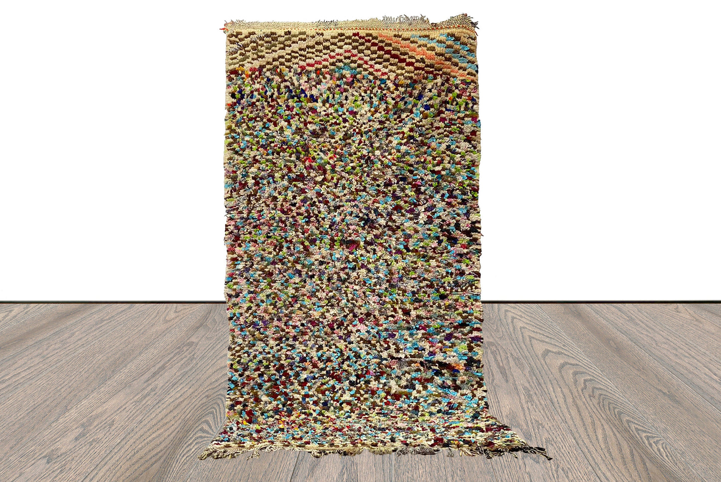 3x7 Boucherouite vintage Moroccan Rug, Berber shag area Rugs.