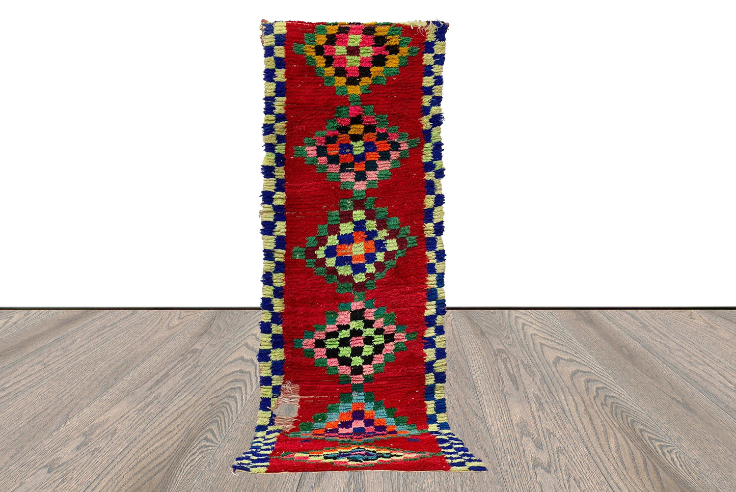 3x8 Woven Vintage Moroccan red runner Rug.