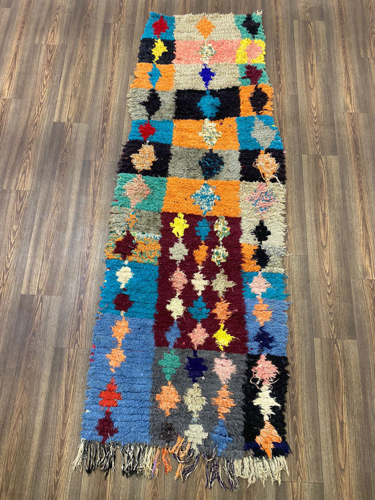 3x8 Bohemian vintage shag Rug, Moroccan runner Rug.