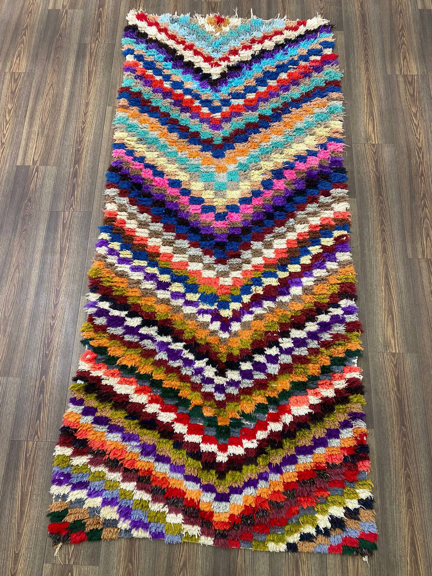 4x8 Berber Tribal Woven Chevron Checker Rug.