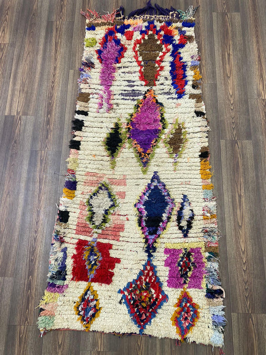 Vintage woven runner Rug, 3x7 Moroccan Berber used Rugs.