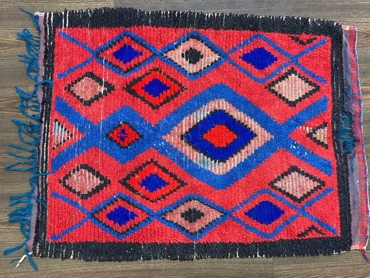 vintage Moroccan Rug, 3x3 FT, Diamond Moroccan Hand woven Rugs.