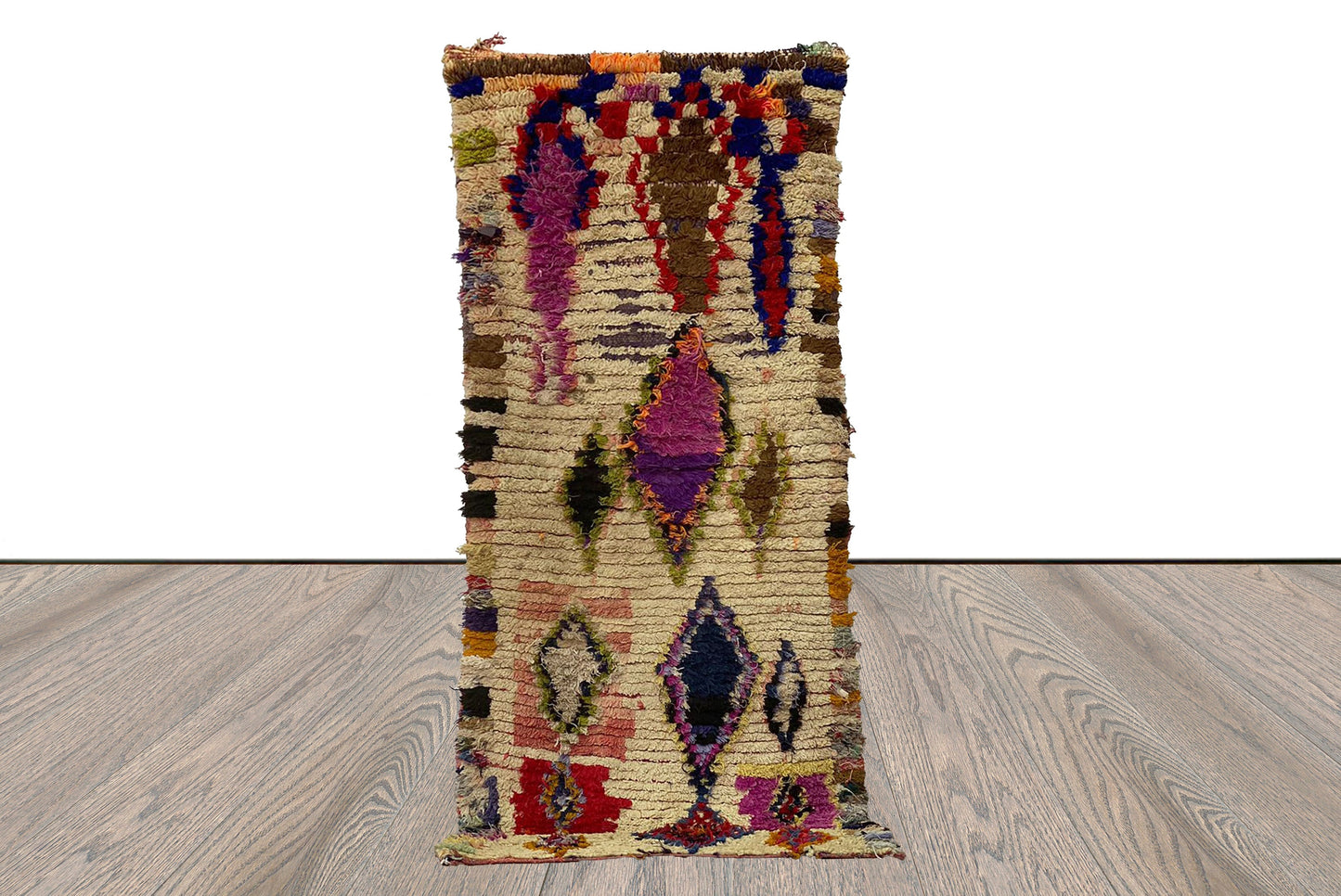 Vintage woven runner Rug, 3x7 Moroccan Berber used Rugs.
