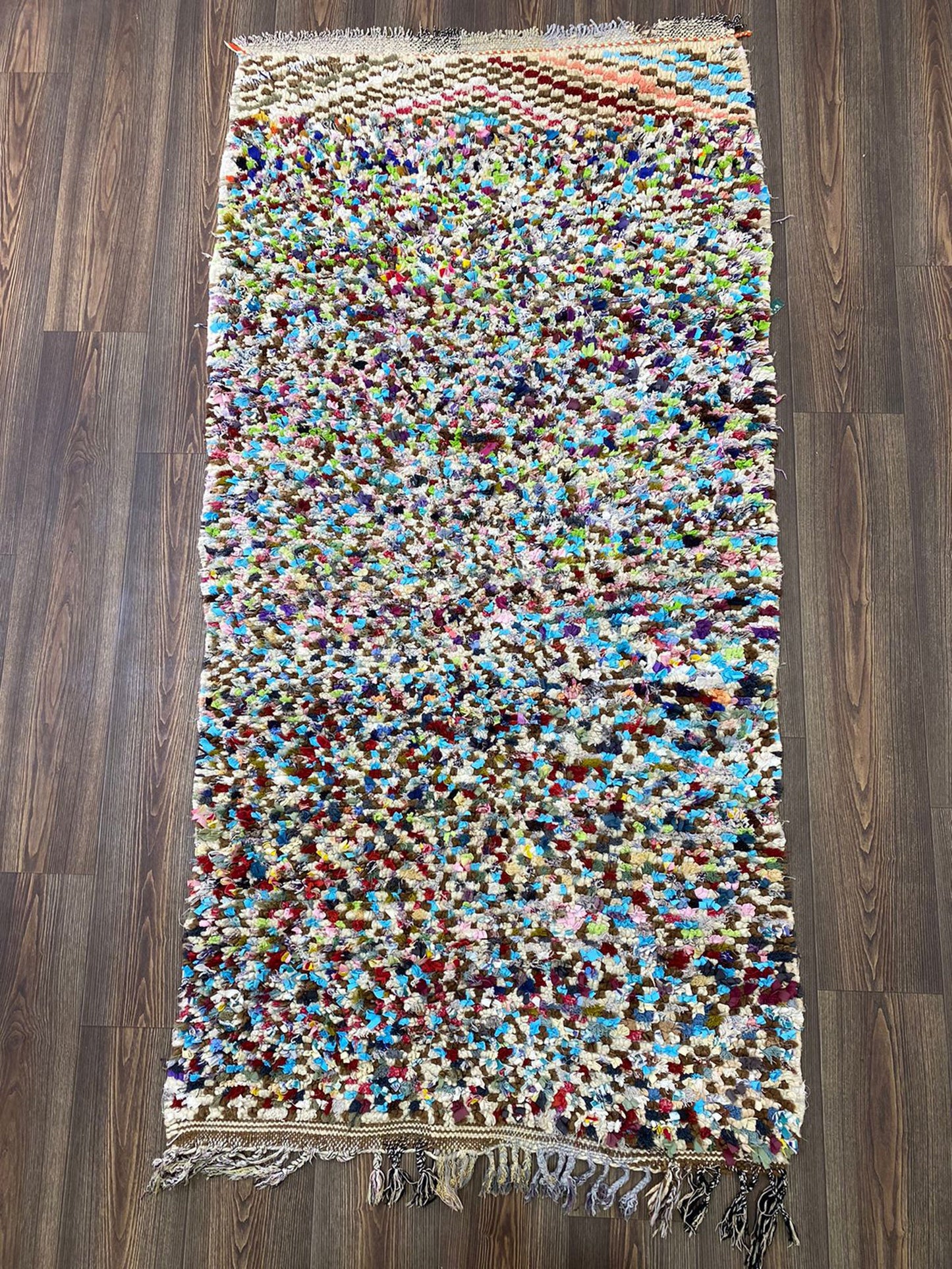 3x7 Boucherouite vintage Moroccan Rug, Berber shag area Rugs.