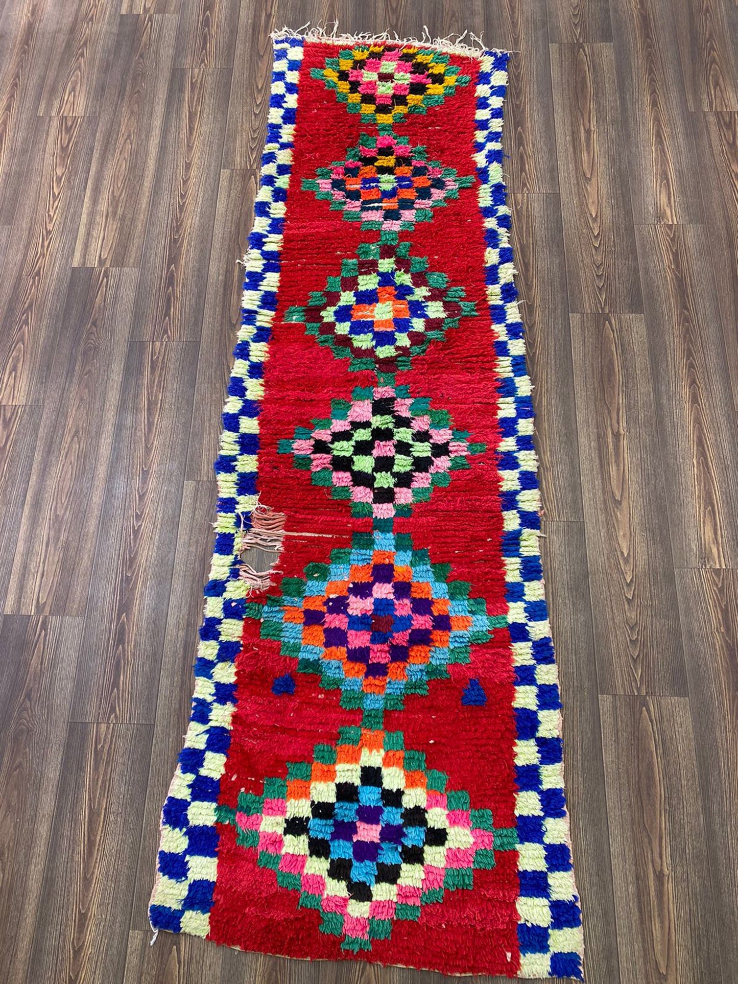 3x8 Woven Vintage Moroccan red runner Rug.