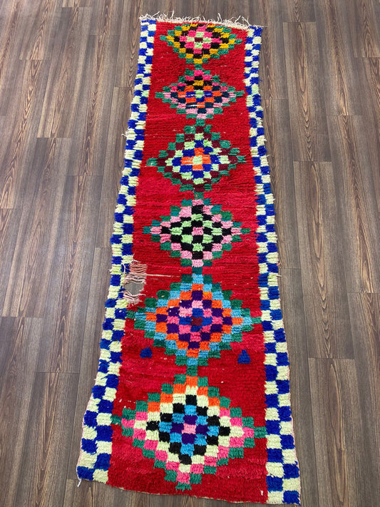 3x8 Woven Vintage Moroccan red runner Rug.