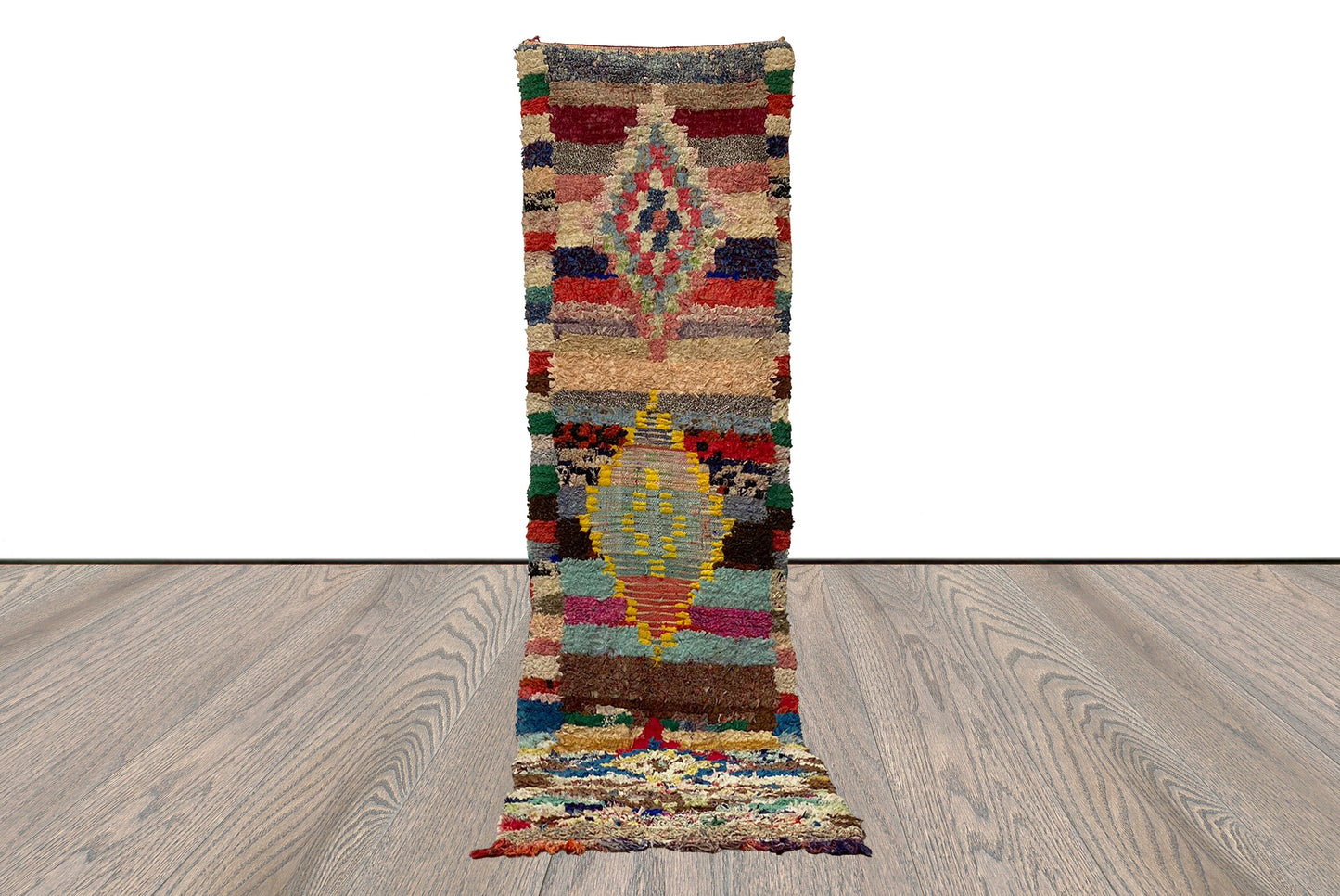 Berber shag runner Moroccan Rugs, 2x10 Boucherouite Vintage narrow Rug.