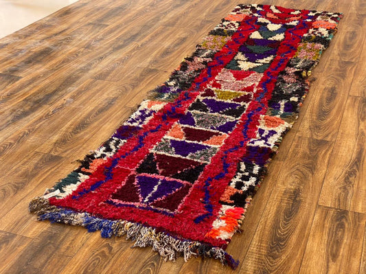 Moroccan narrow runner rug 2x9, vintage berber vintage colored rug.