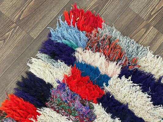 Tapis de couloir Boucherouite à carreaux colorés 2x6.