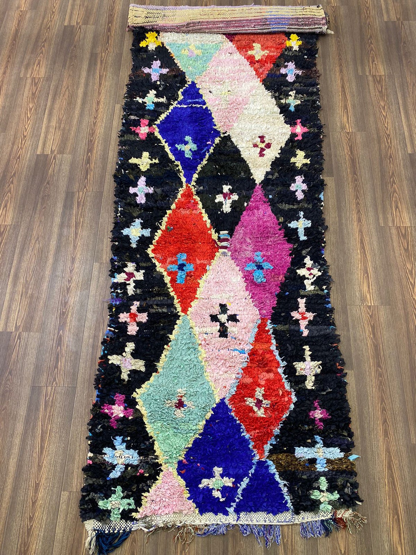 4x11 Berber Morrocan Rugs, Boucherouite Runner Rug.