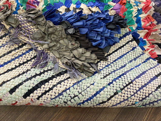 Tapis Boucherouite Vintage, tapis marocain tissé en losanges 3x7.