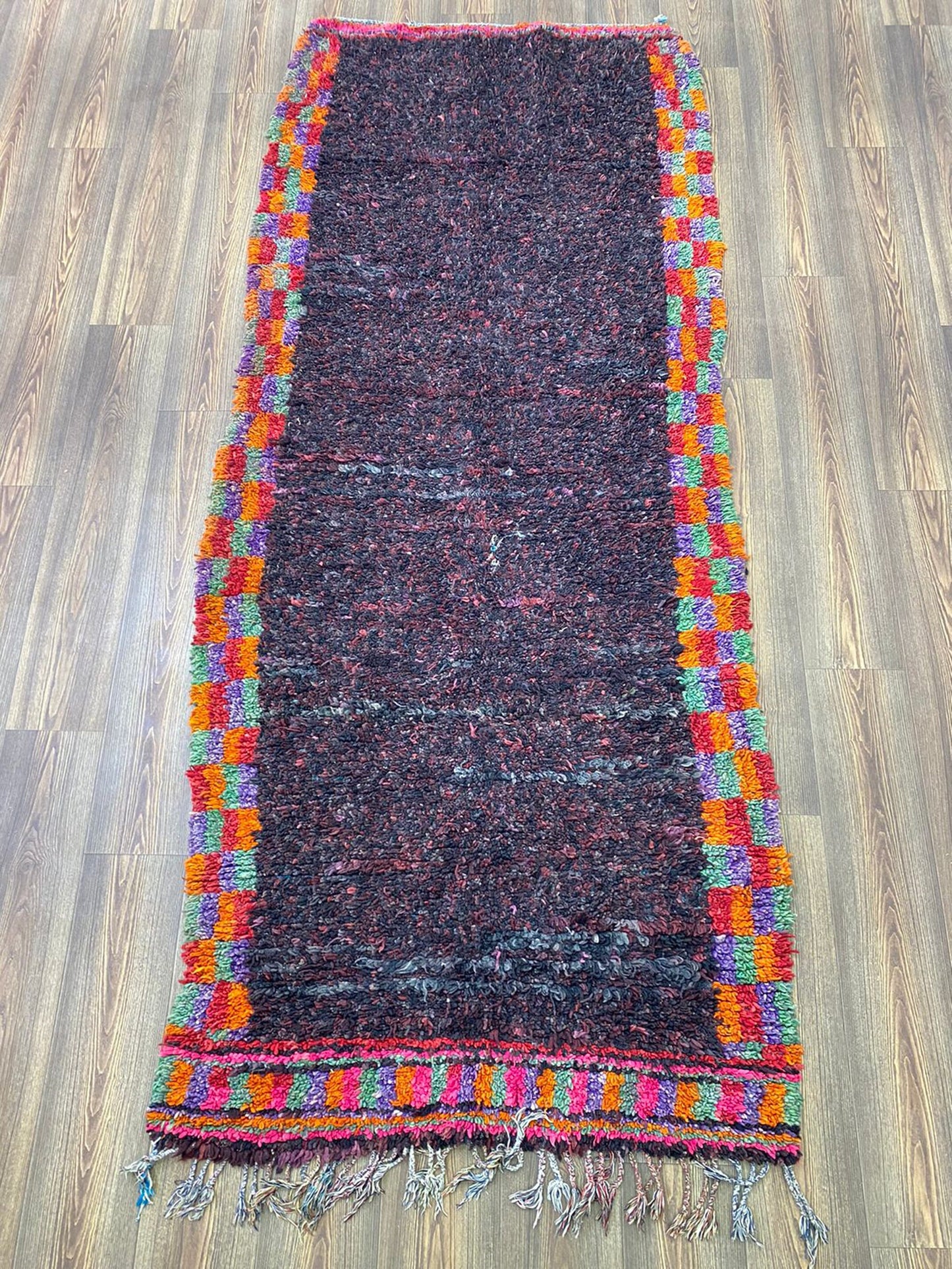 4x9 Feet Moroccan vintage shaggy Runner Rug.