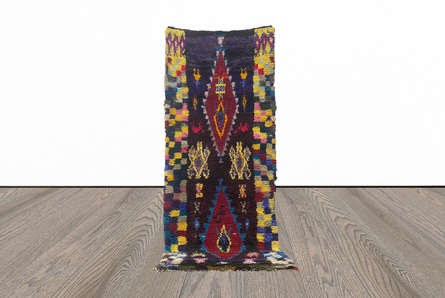 3x9 Moroccan Vintage Rug, Large Berber diamond Runner Rug.