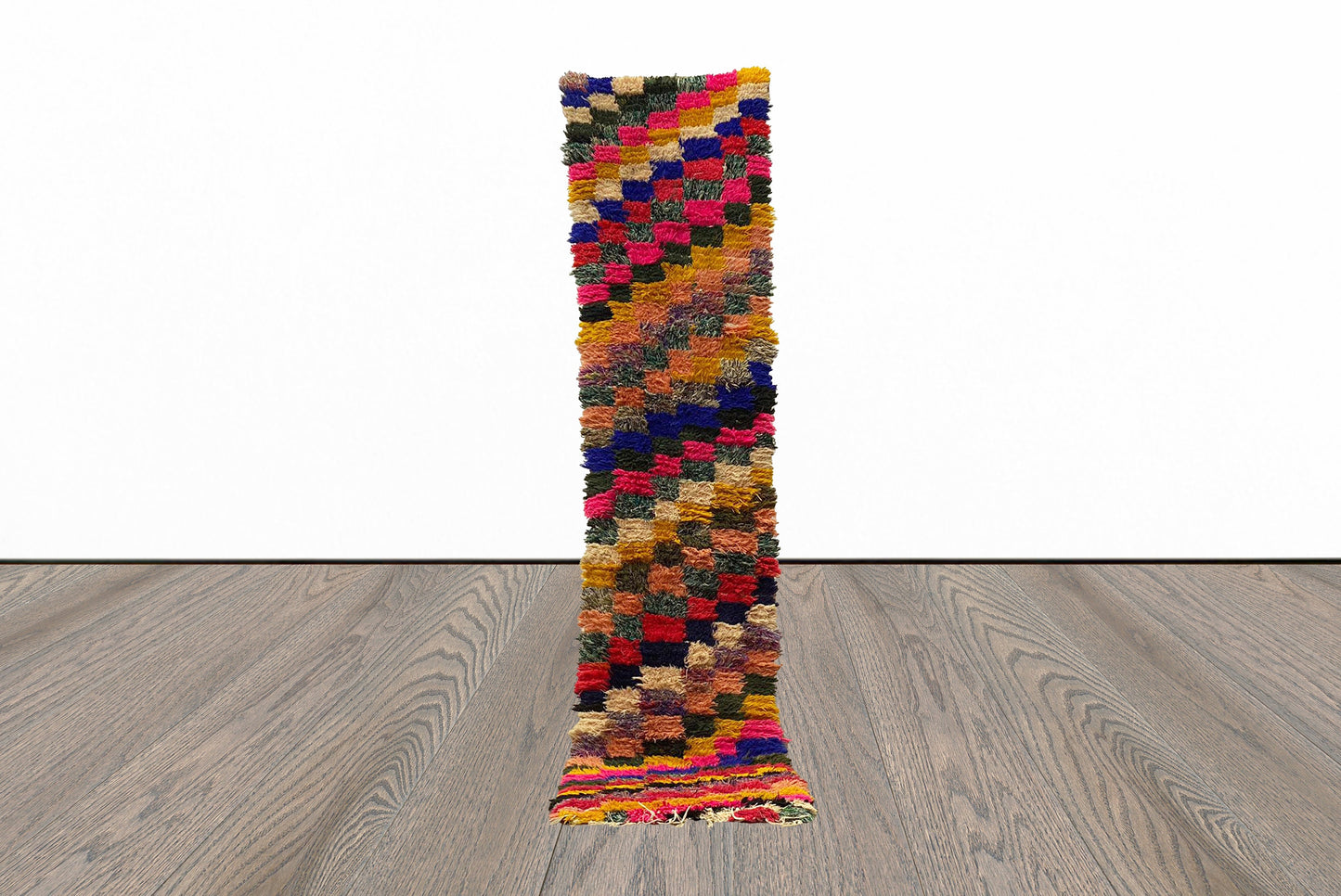 2x8 Colorful checkered vintage Runner Rug.