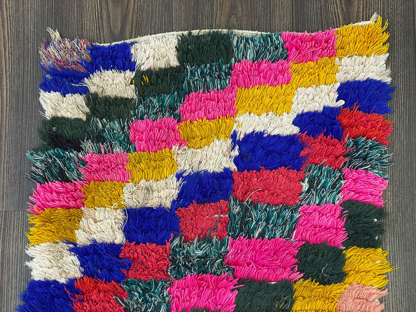 2x8 Colorful checkered vintage Runner Rug.
