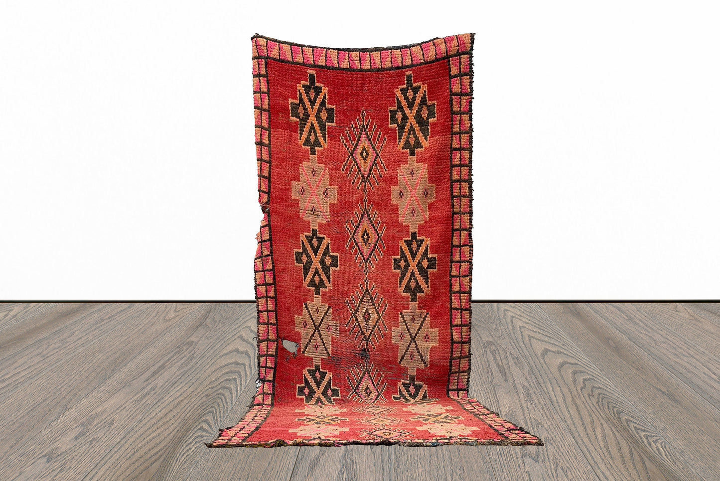 Vintage red Rugs, 4x12 Moroccan Berber area Rug.