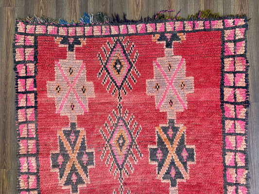Vintage red Rugs, 4x12 Moroccan Berber area Rug.