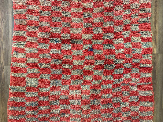 Vintage checkered Rugs, 5x9 Moroccan Berber area Rug.