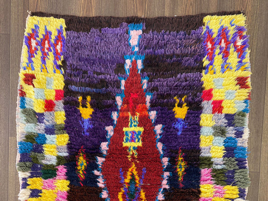 3x9 Moroccan Vintage Rug, Large Berber diamond Runner Rug.