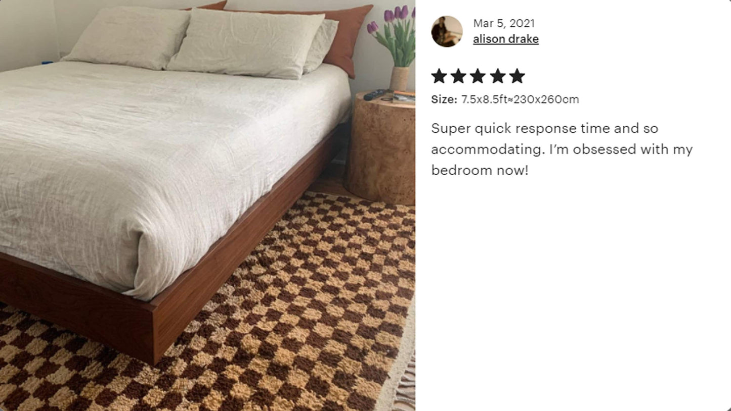 Handmade moroccan berber wool rug - brown and cream checkered pattern rugs