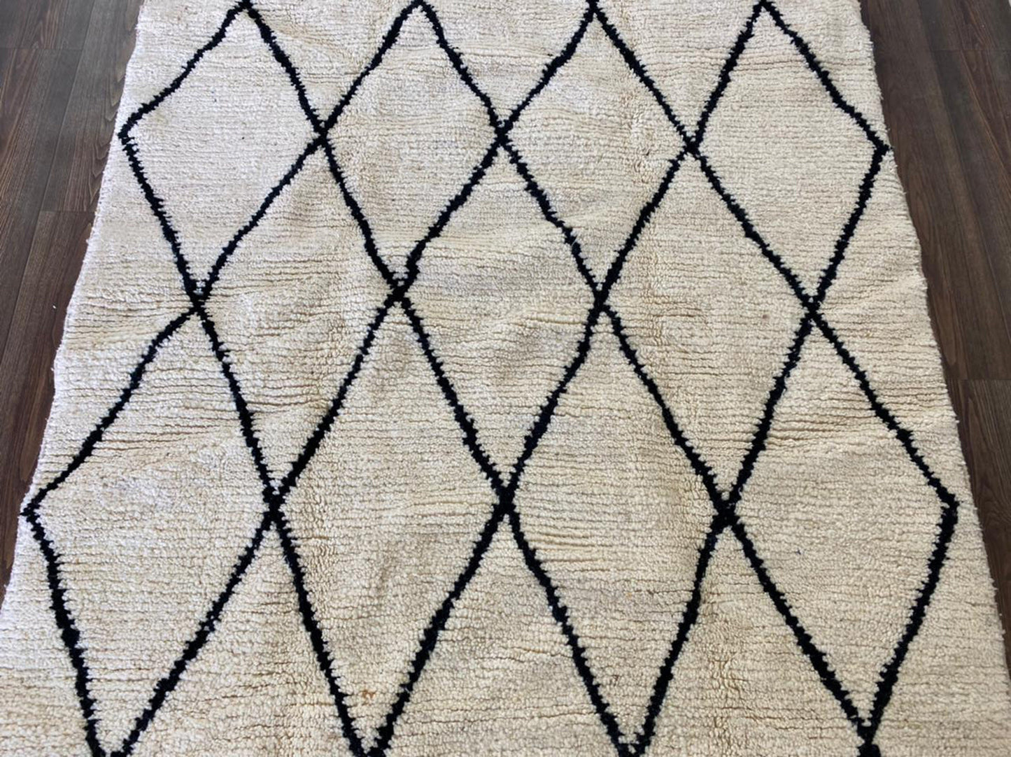 Custom Moroccan Berber wool black and white Beni Ourain rug.