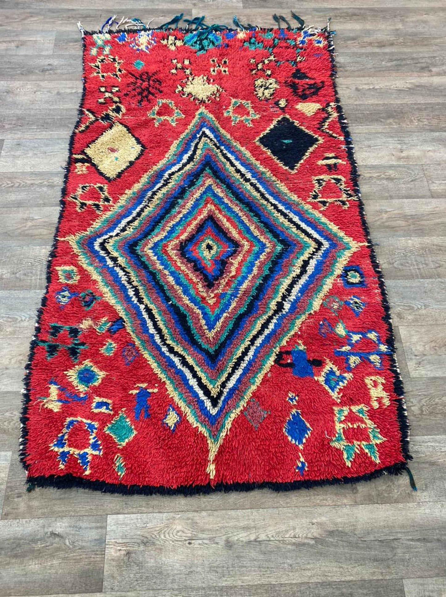 Vintage Moroccan diamond red 4x8 rug.