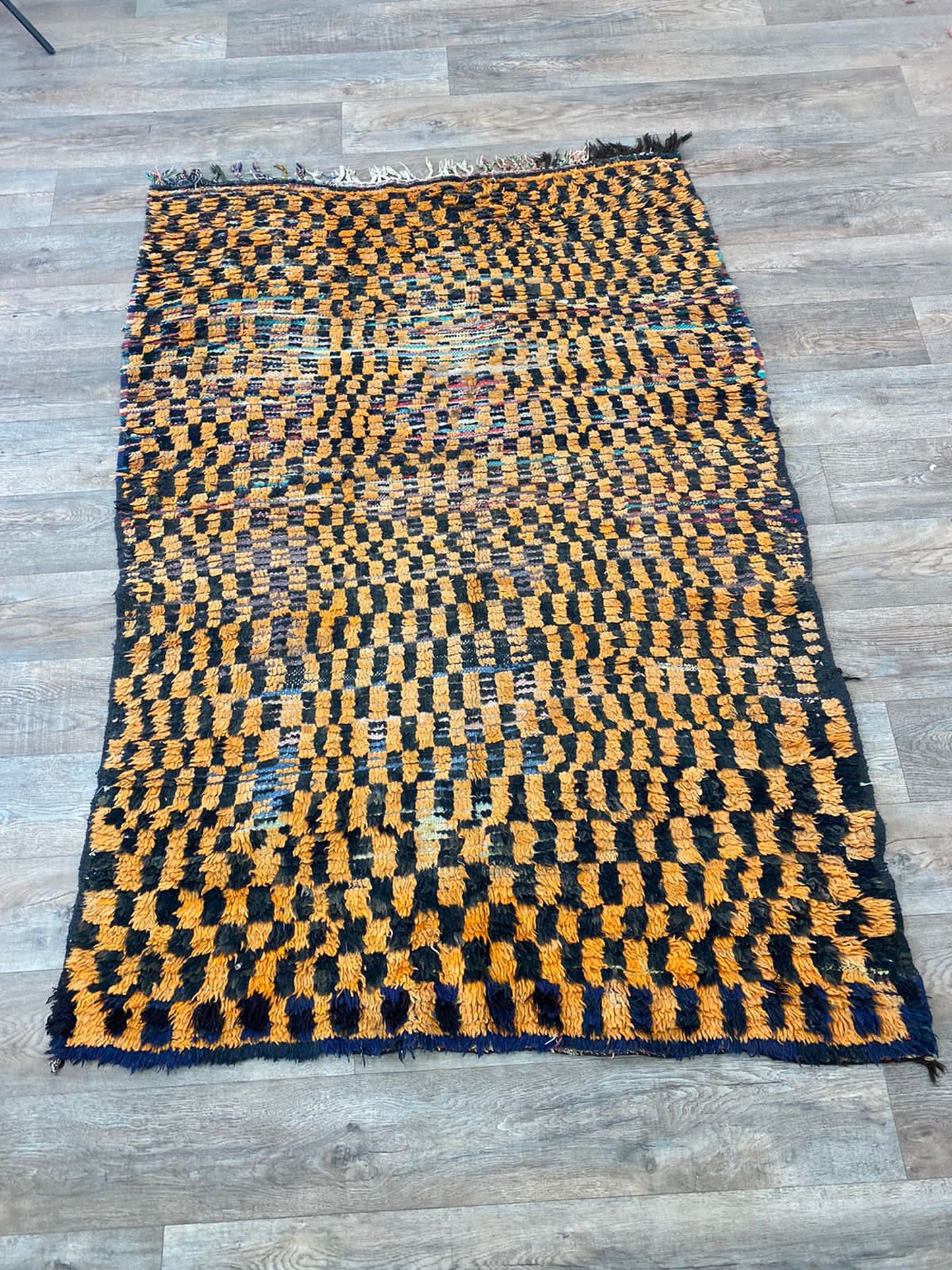 Vintage Berber area checkered 5x9 Rug.