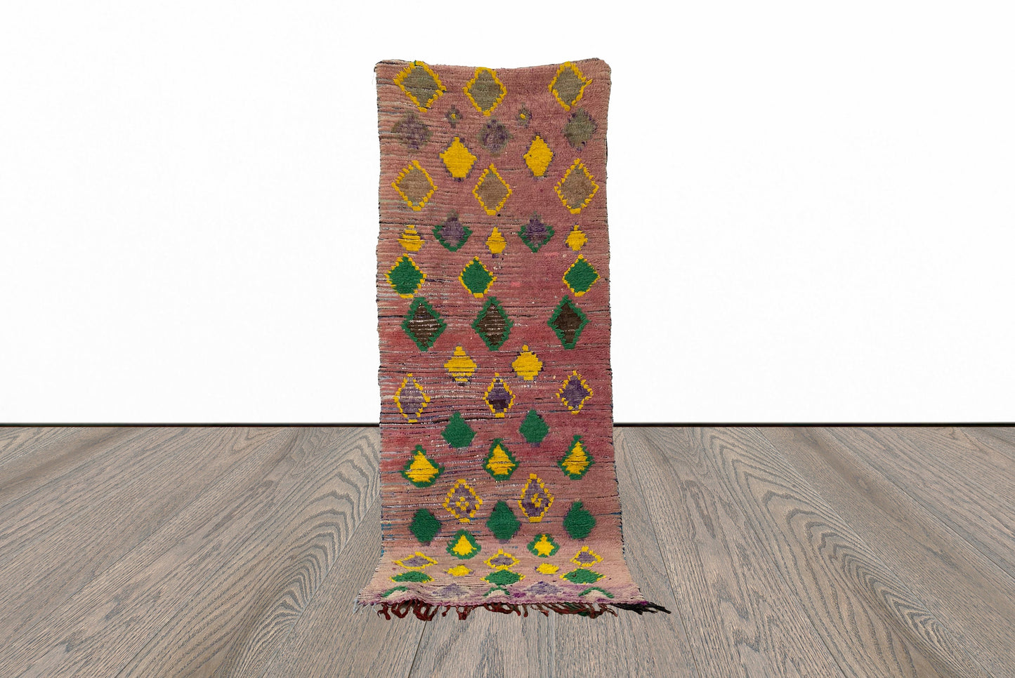 Moroccan colorful diamond 3x8 runner rug.