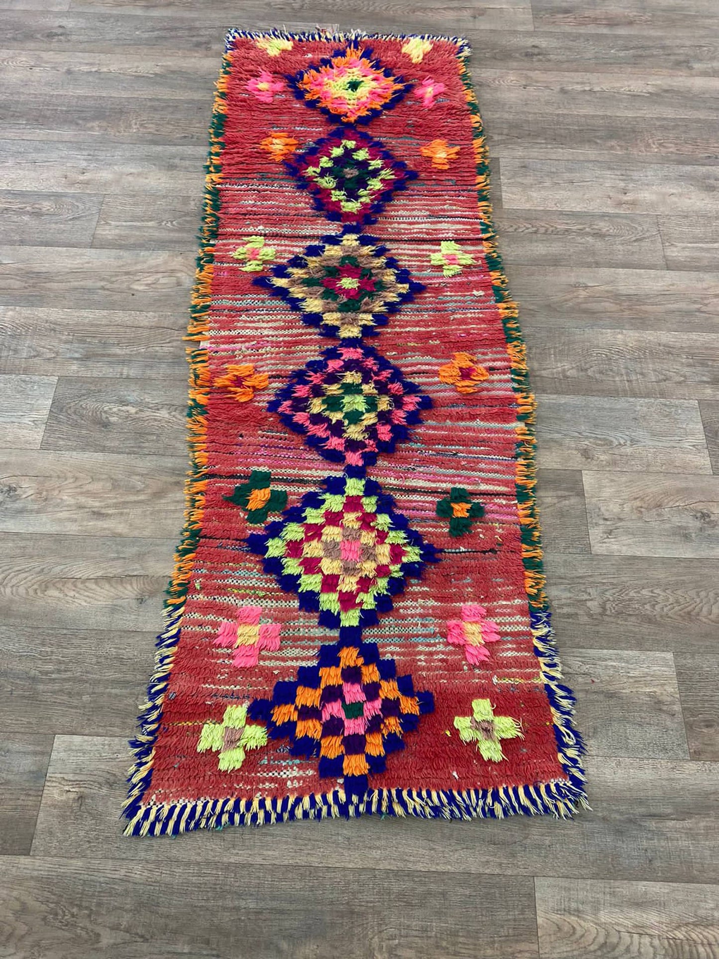 Berber Moroccan colorful 3x7 runner rug.