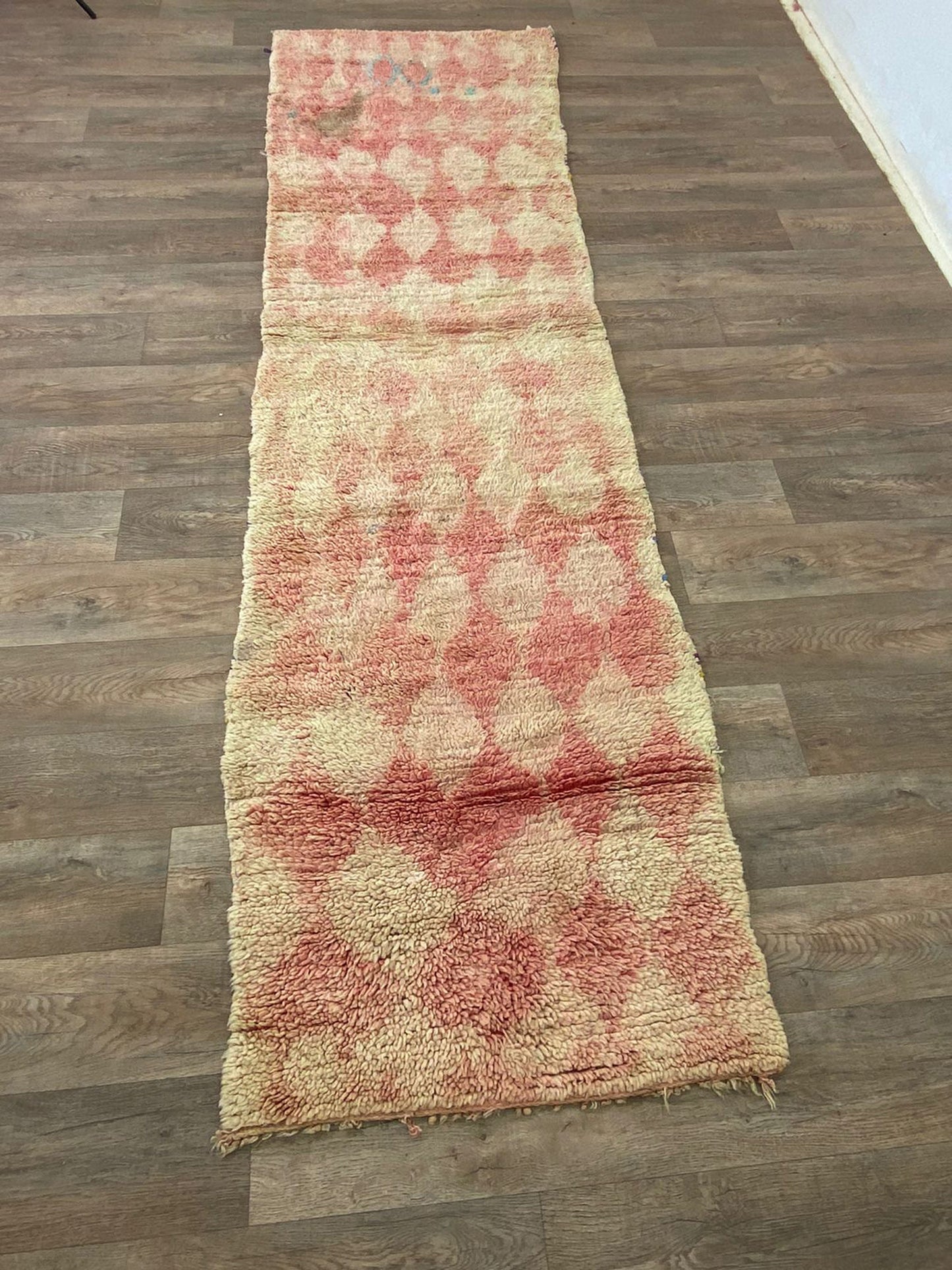 Flat weave faded diamond 3x11 runner rug.