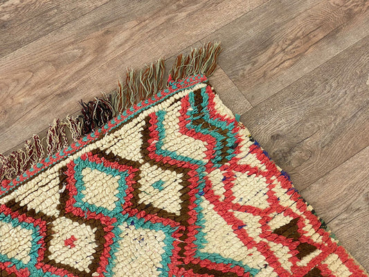 Moroccan small colorful area 4x7 rug.